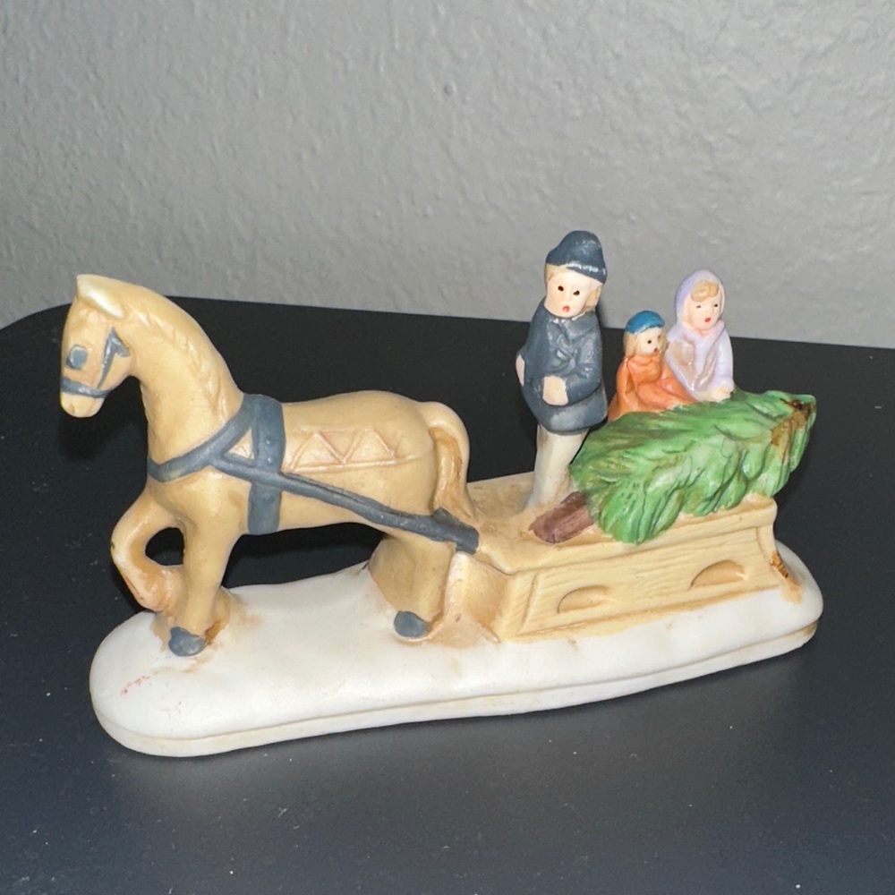 Snow Village Holiday Vintage Ceramic Sleigh Figurine